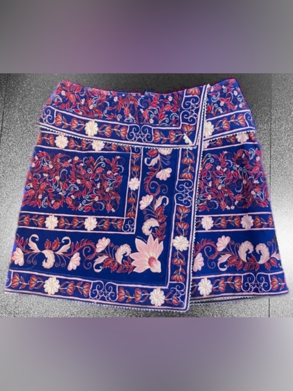 NWT - FARM Rio Mock-Wrap A-Line Cotton Navy Floral Mini Skirt